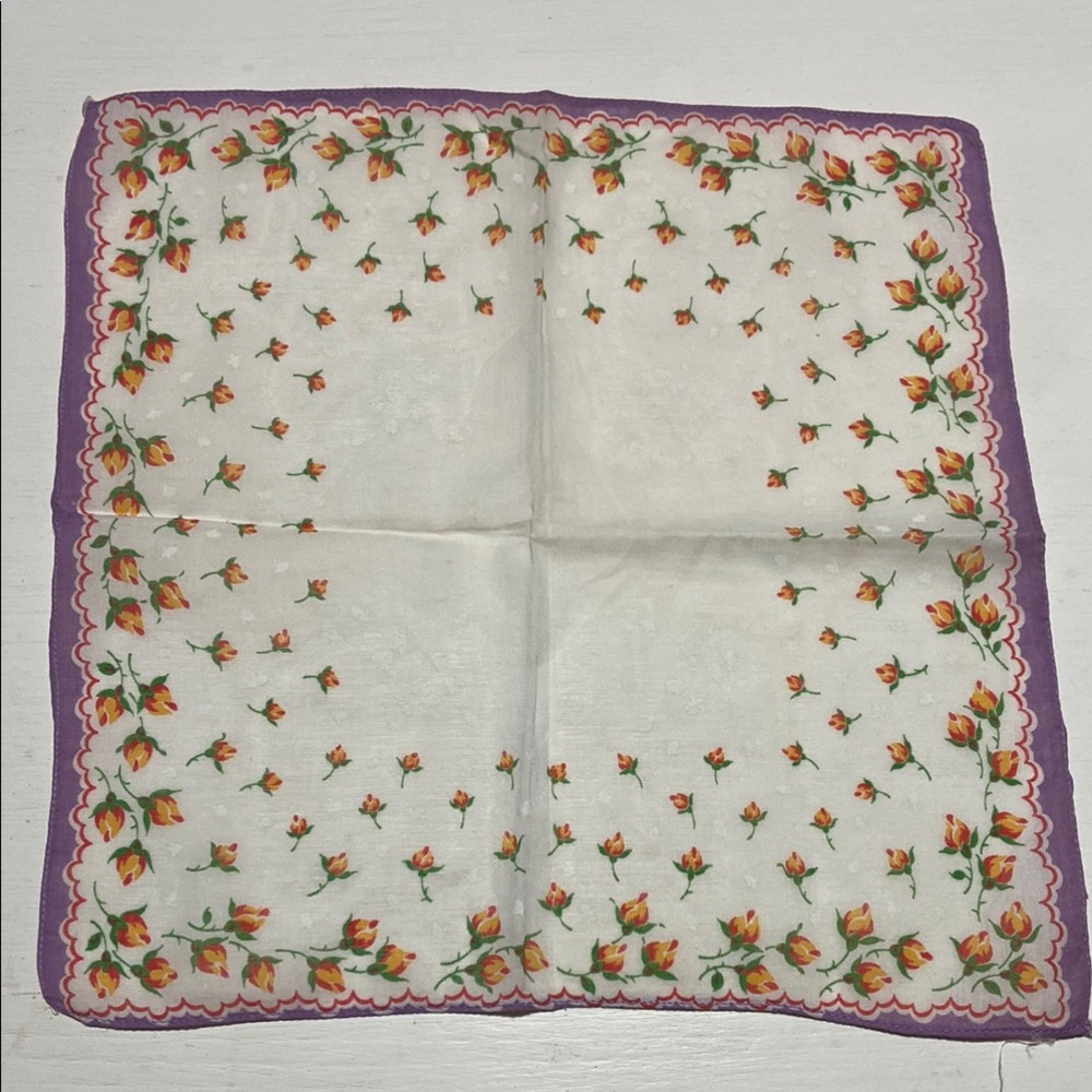 🎉FINAL PRICE🎉 Vintage Purple Edge Floral Design Handkerchief